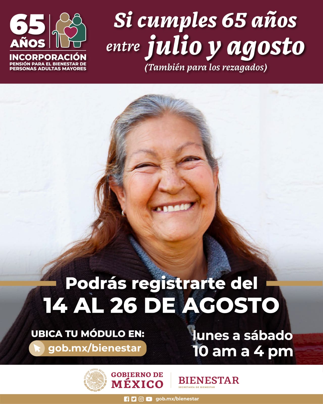 Anuncia secretaria Ariadna Montiel registro a Pensión para el Bienestar de las Personas Adultas Mayores, del 14 al 26 de agosto Anuncia secretaria Ariadna Montiel registro a Pensión para el Bienestar de las Personas Adultas Mayores, del 14 al 26 de agosto