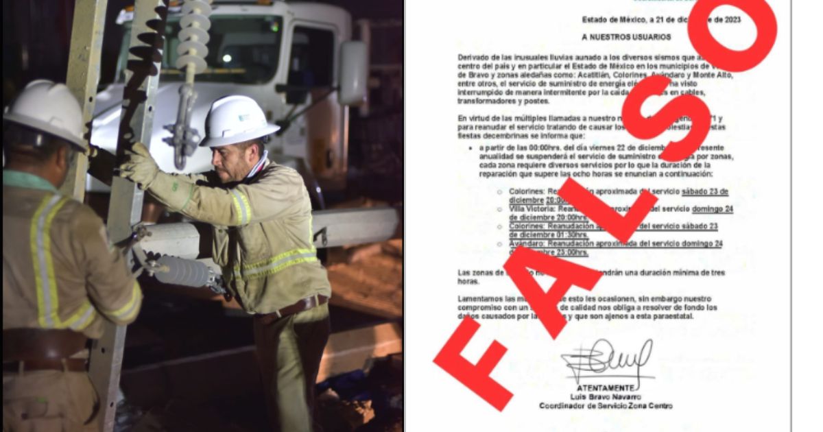 CFE desmiente comunicado de futuros apagones en el Edomex