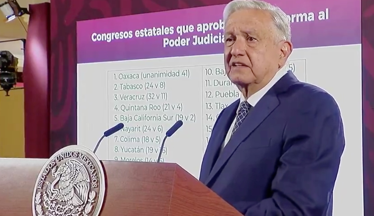AMLO aplaude aval de 18 Congresos a reforma judicial; la publicará el 15 de septiembre AMLO aplaude aval de 18 Congresos a reforma judicial; la publicará el 15 de septiembre