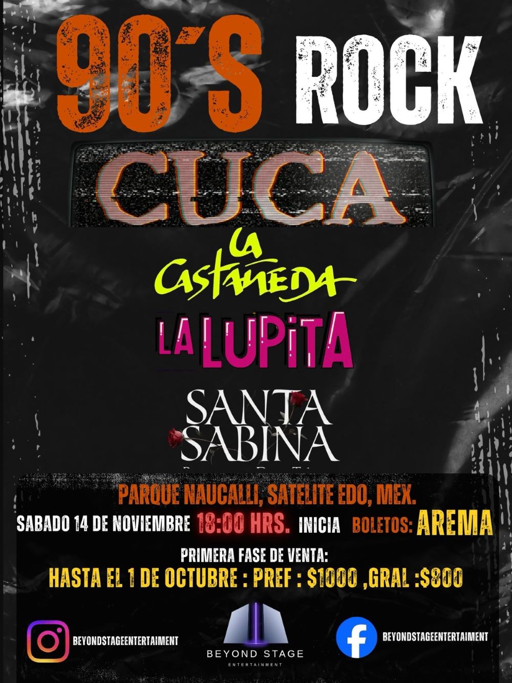 Cuca, La Castañeda, La Lupita y Santa Sabina harán retumbar el Parque Naucalli con “90’s Rock”