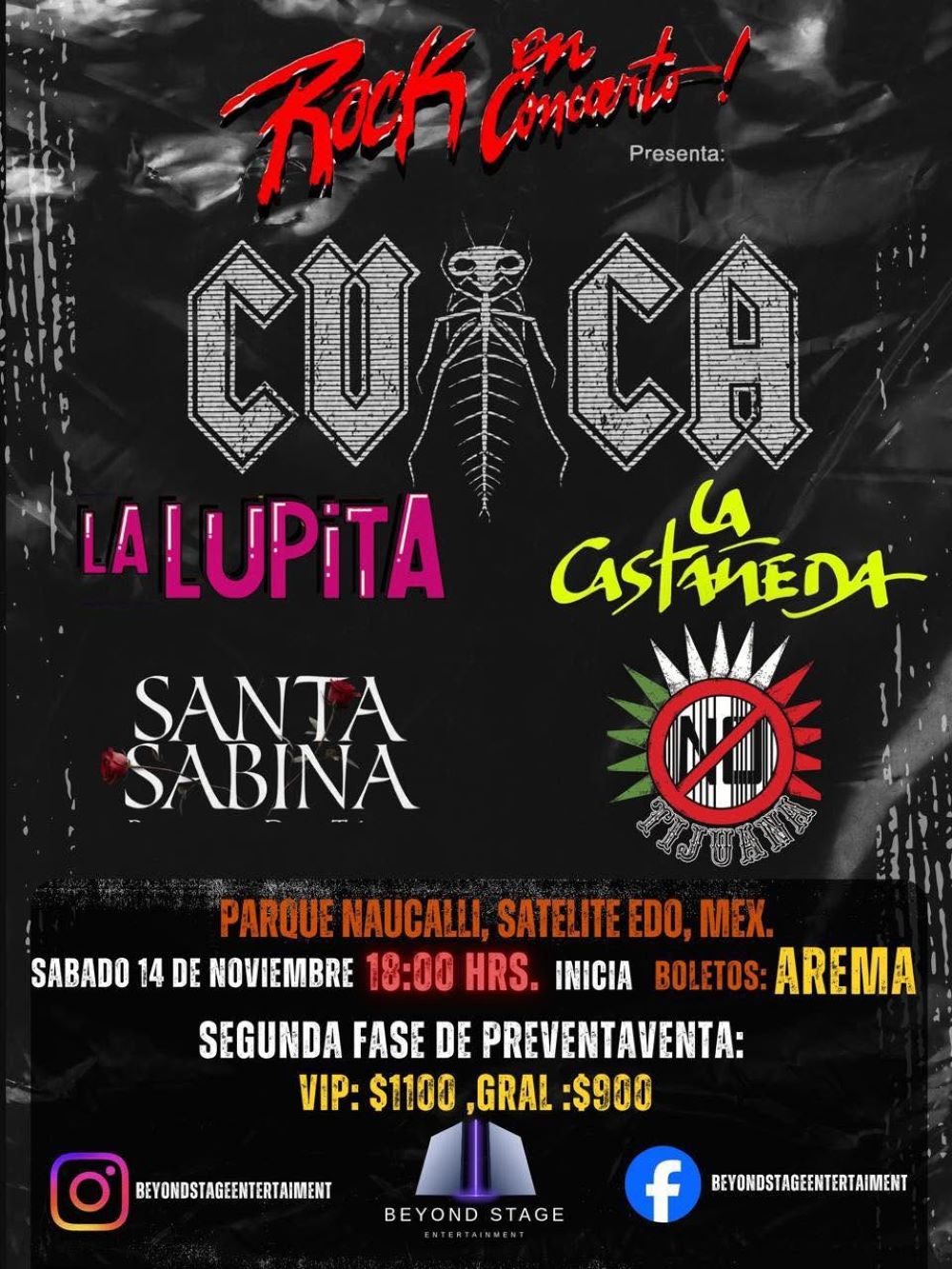 Tijuana No!, Cuca, La Castañeda, La Lupita y Santa Sabina se presentarán en Naucalli
